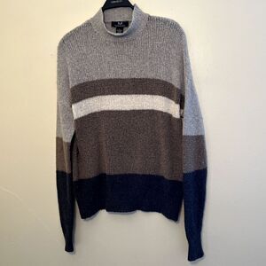 MAGASCHONI Modal Wool Blend Knit Colorblock Earth Tone Sweater, Brown/Gray- L